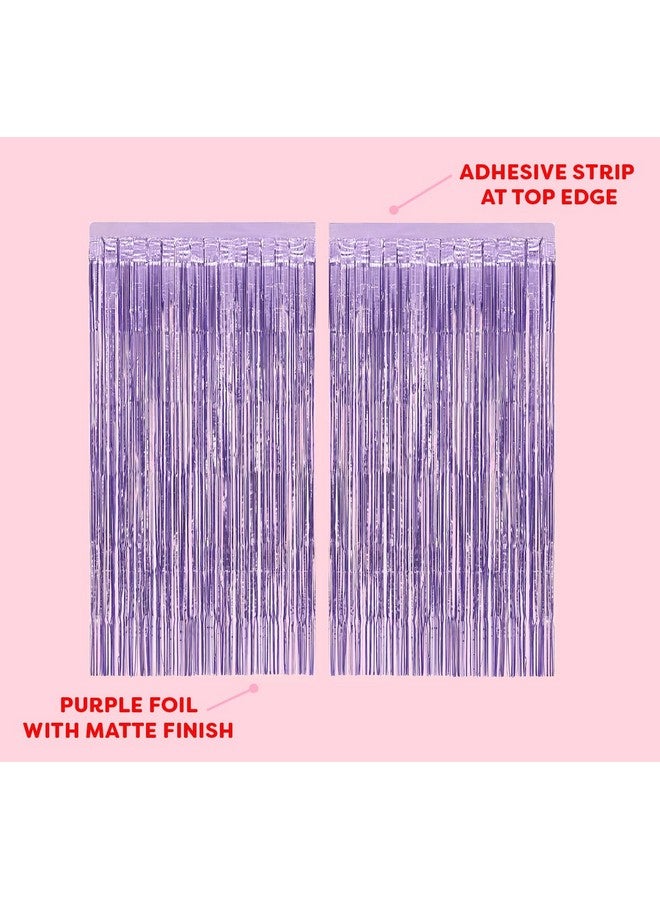 XO Party Decorations Matte Purple Fringe Foil Curtain Set Of 2 Bachelorette Bridal Shower Backdrop Wedding Birthday Photo Booth - Image 4