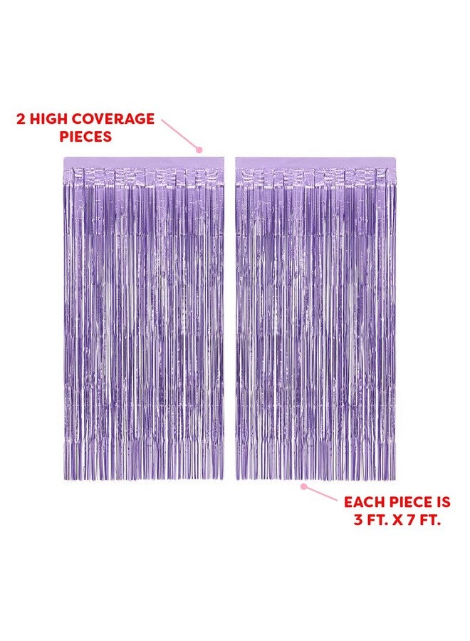 XO Party Decorations Matte Purple Fringe Foil Curtain Set Of 2 Bachelorette Bridal Shower Backdrop Wedding Birthday Photo Booth - Image 2