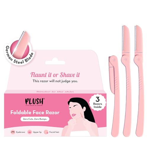 Plush Foldable Reusable Face Razor for Woman (Pack of 3) | Mini Face & Eyebrow Razor with Single German Steel Blade | Painless Hair Removal for Upper Lips, Forehead, Sideburns | Prevents Burns & Cuts - Image 1