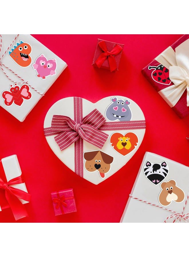 W1cwey 1000pcs Valentine's Day Animal Heart-Shaped Sticker Rolls (2 Rolls), 16 Designs Cute Animal Self-Adhesive Sticker for Kids Cartoon Bee Owl Pig Zebra Sticker Scrapbook Giftwrap Valentine's Decor - Image 5