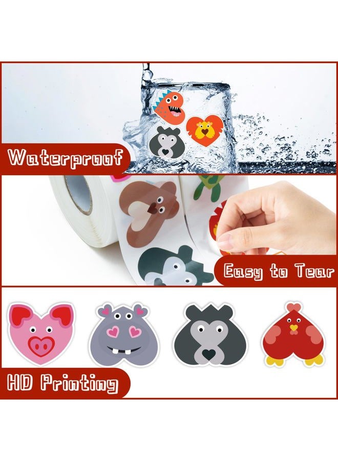 W1cwey 1000pcs Valentine's Day Animal Heart-Shaped Sticker Rolls (2 Rolls), 16 Designs Cute Animal Self-Adhesive Sticker for Kids Cartoon Bee Owl Pig Zebra Sticker Scrapbook Giftwrap Valentine's Decor - Image 4
