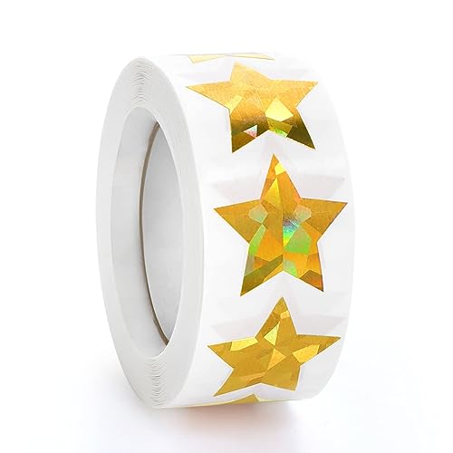 Imeepa 500 PCS Holographic Gold Star Stickers, 1 inch Self Adhesive Metallic Glitter Foil Stickers Sparkly Star Sticker Reward Behavior Chart Labels for Kids Students Teachers Supplies - Image 1