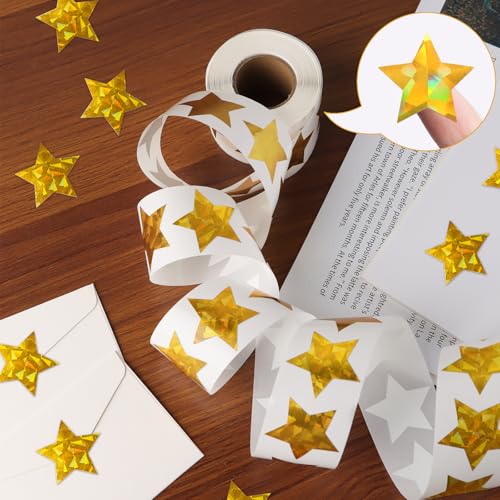 Imeepa 500 PCS Holographic Gold Star Stickers, 1 inch Self Adhesive Metallic Glitter Foil Stickers Sparkly Star Sticker Reward Behavior Chart Labels for Kids Students Teachers Supplies - Image 3