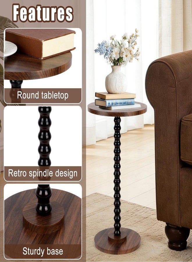 Penitue Small Round Side Coffee Table, Sturdy Wooden Round End Drink Tables Vintage Small Spaces, Pedestal Nightstand for Living Room Bedroom Office Corner & Entryway - Image 3