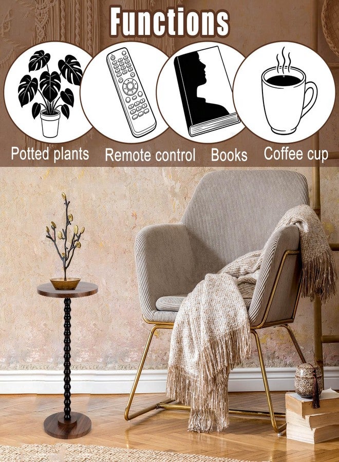 Penitue Small Round Side Coffee Table, Sturdy Wooden Round End Drink Tables Vintage Small Spaces, Pedestal Nightstand for Living Room Bedroom Office Corner & Entryway - Image 4