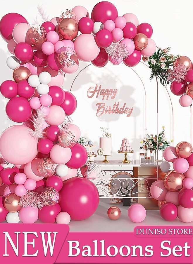 DUNISO Pink Balloons Garland Arch Kit 150 Pcs 5/10/12/18 Inch Pink Latex Balloons Set For Baby Shower Wedding Birthday Party Background Decorations School Opening Ceremony - Image 1