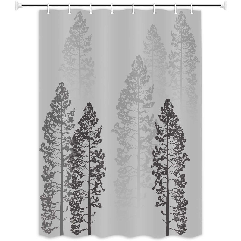 JAWO Forest RV Shower Curtain Fog Woods Trees Landscape Fabric Shower Curtain for Campers Trailer Camping Bathroom 47 X 64 Inches Gray
