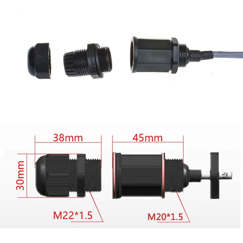 ANMBEST 5PCS M20 RJ45 Waterproof Cat5 8P8C Connector IP67 Ethernet LAN Cable Connector Double Head with Cat5 Network Cable Outdoor LAN Coupler Adapter Male to Female - Image 2