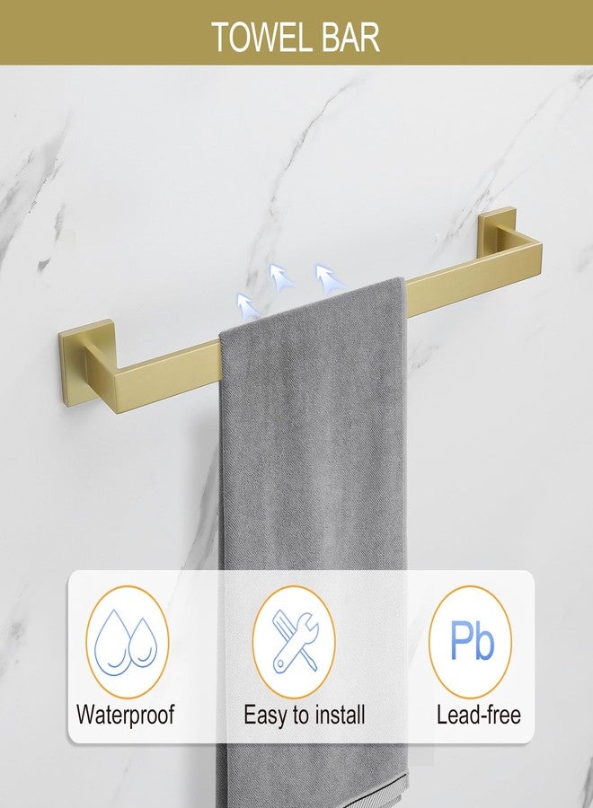 TNOMS Brushed Light Gold Towel Bar Set Bathroom Hardware Accessory Set, 5 Pieces Gold Accessories Stainless Steel Wall Mounted 23.6 Inch - Image 2