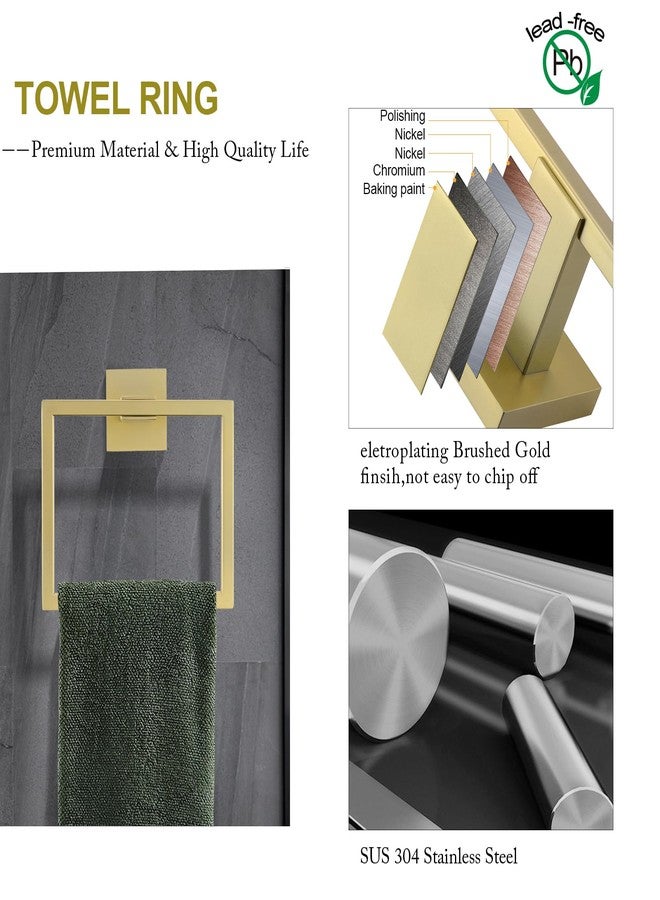 TNOMS Brushed Light Gold Towel Bar Set Bathroom Hardware Accessory Set, 5 Pieces Gold Accessories Stainless Steel Wall Mounted 23.6 Inch - Image 3