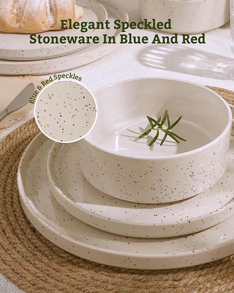 Famiware Nebula Plates and Bowls Sets, 12 Pieces Dinnerware Sets, Dishes Set for 4, Creamy White with Colorful Speckles - Image 3