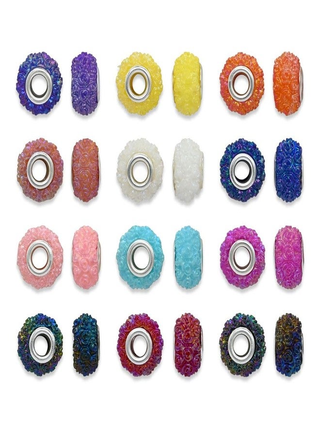 Satra Traders Rose Pattern Colorful Large Hole Beads | Size : 15mm | Qty : 12pcs | PB207 (Dark Pink) - Image 1