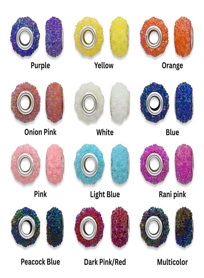 Satra Traders Rose Pattern Colorful Large Hole Beads | Size : 15mm | Qty : 12pcs | PB207 (Dark Pink) - Image 3