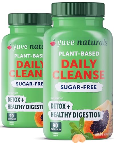 Yuve Natural Papaya Digestive Enzymes SugarFree Chewable Candies Promotes Better Digestion Constipation Bloating Aid Detox Leaky Gut Repair Gas Relief Vegan NonGMO 2 Pack of 90ct