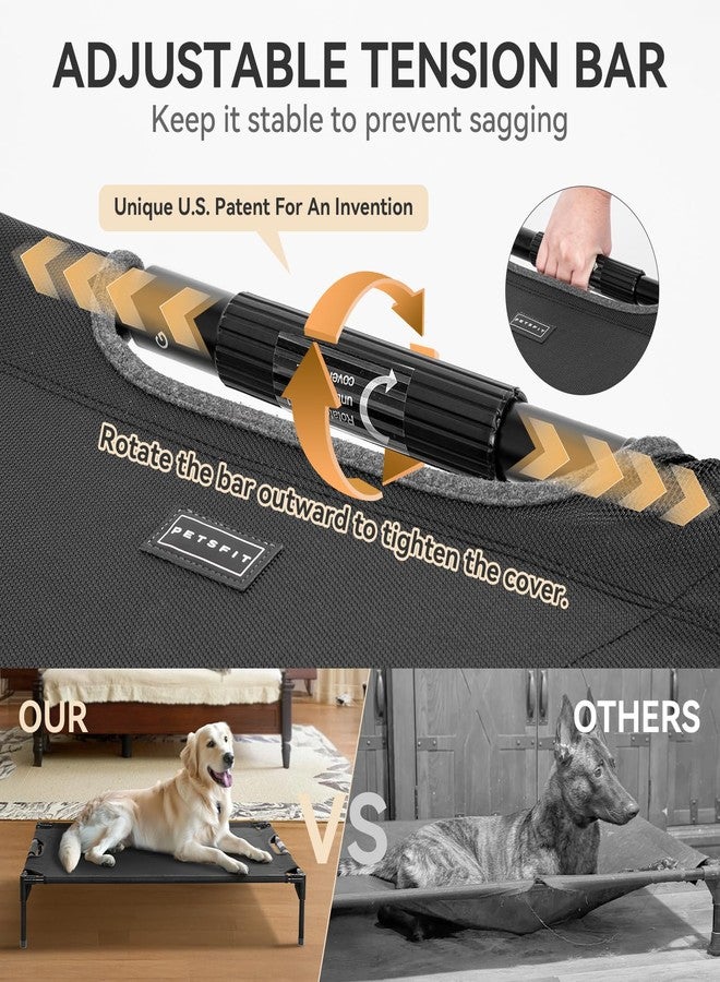 بتس فيت سرير خارجي مرتفع للكلاب من Petsfit - سرير مرتفع ومبرد للكلاب، سرير للحيوانات الأليفة متطور وقابل للتعديل، سرير أرجوحة للحيوانات الأليفة مع شبكة تسلين مقاومة للمضغ وجيدة التهوية، غير قابل للانزلاق، أسود 42 بوصة - Image 3