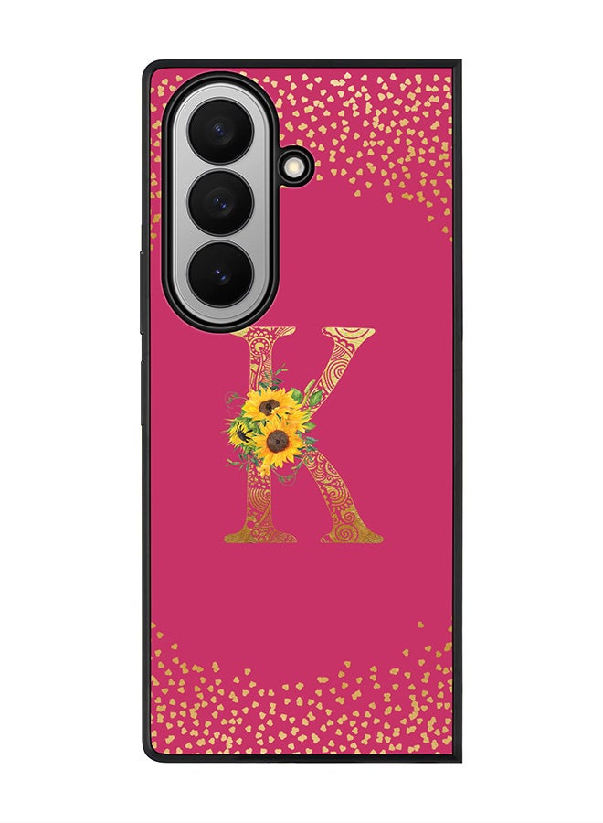 Stylizedd For Samsung Galaxy Z Fold7 Case,Slim fit Camera Protection, Shockproof Thin Phone cover  - Custom Floral Monogram - K ( Deep Pink )
