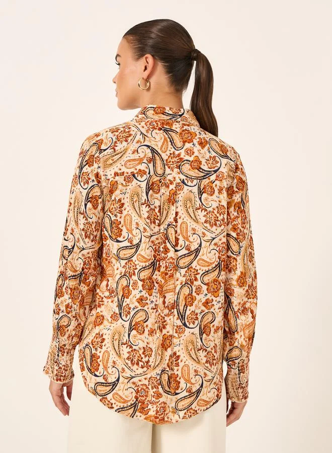 ستايلي قميص بقصة عادية وأكمام مطبوعة بيزلي