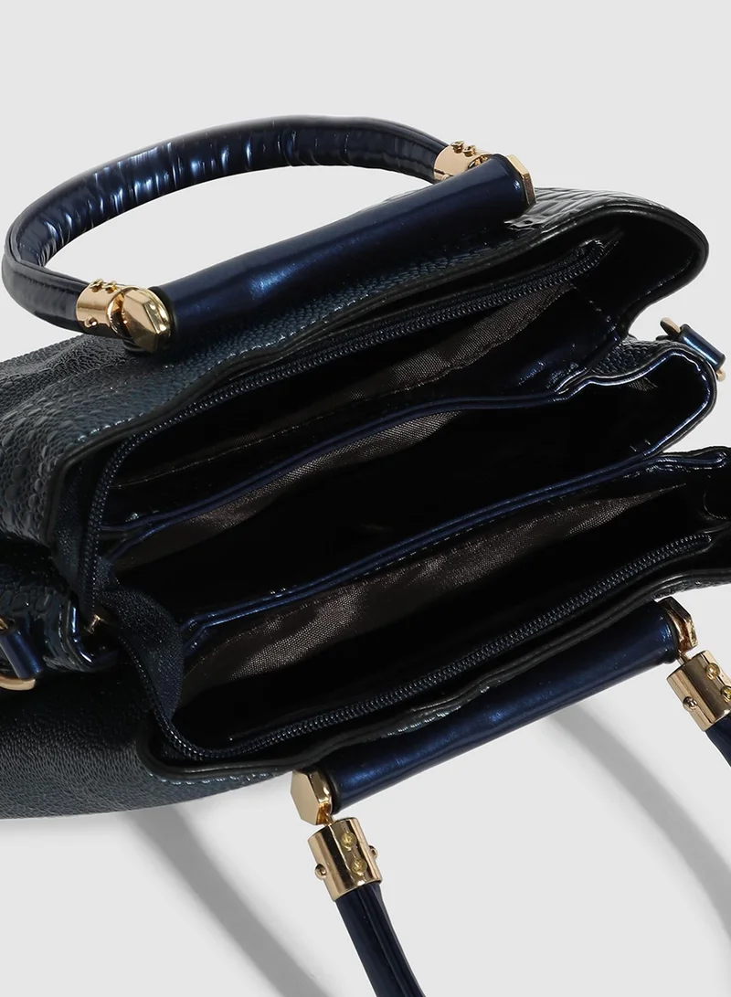 Haute Sauce  Structured Croc Handbag - Midnight Blue for Women | Best Price UAE