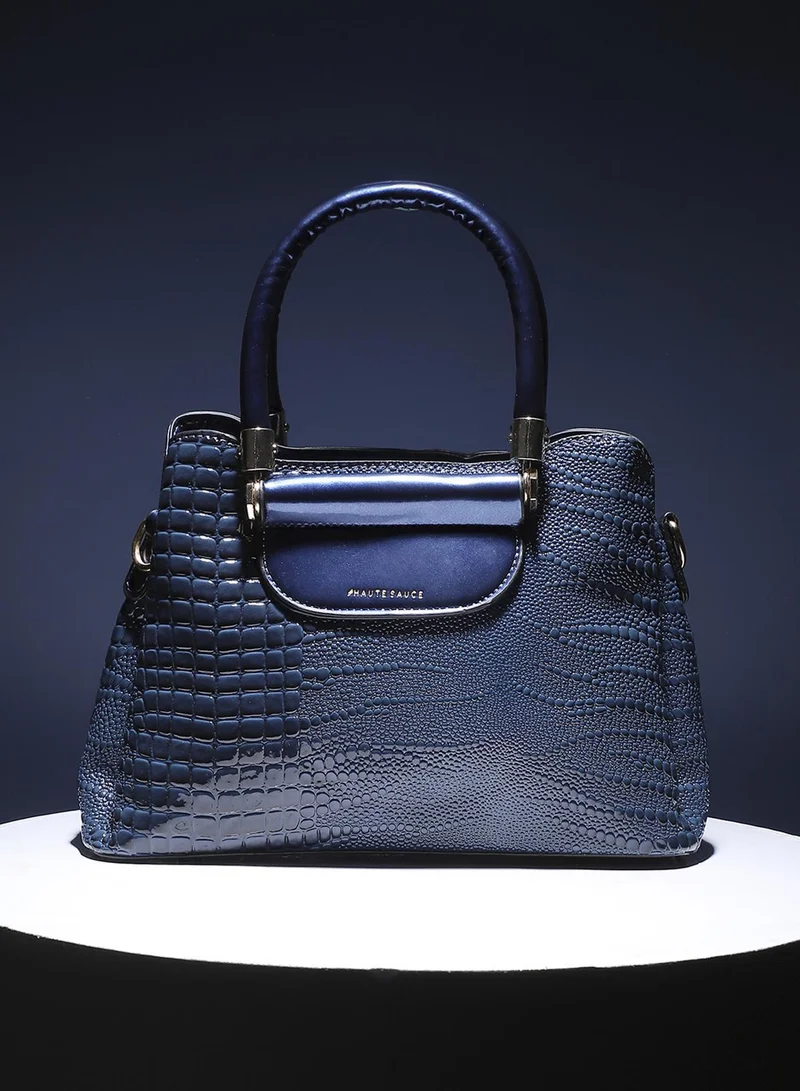 Haute Sauce  Structured Croc Handbag - Midnight Blue for Women | Best Price UAE
