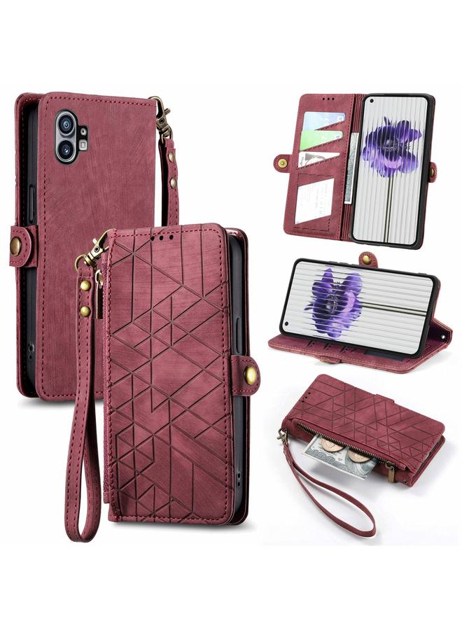 اس-توب جراب هاتف Case For Nothing Phone 2 بتصميم هندسي وسحاب ومشبك جانبي من الجلد - Image 1