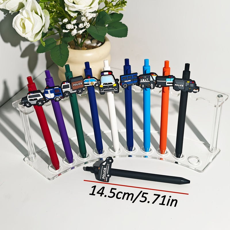 10 Pieces Police Car Gel Pens Random Style Black Ink Smooth Writing Gift - Image 2