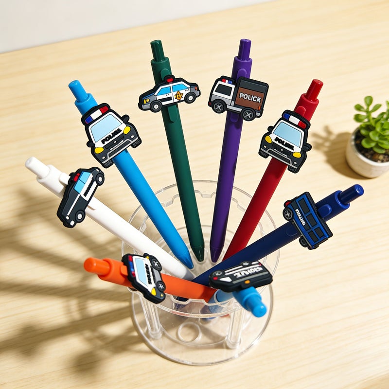 10 Pieces Police Car Gel Pens Random Style Black Ink Smooth Writing Gift - Image 3