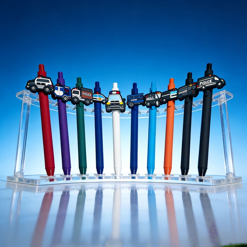10 Pieces Police Car Gel Pens Random Style Black Ink Smooth Writing Gift - Image 1