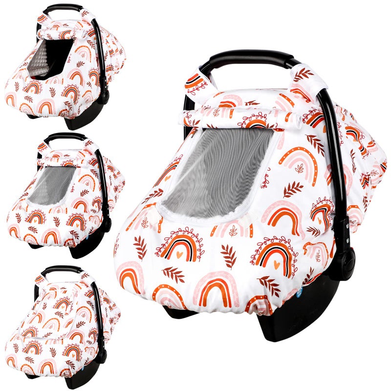 Pea Pod Pea Pod Baby Car Seat Cover Girls Infant Rainbow Car Seat Covers Canopy for Newborn2 Layers Windows of Breathable MeshFabric Lightweight PolyesterMinky Dot Backing Snug Fit Most Baby Car Seat 