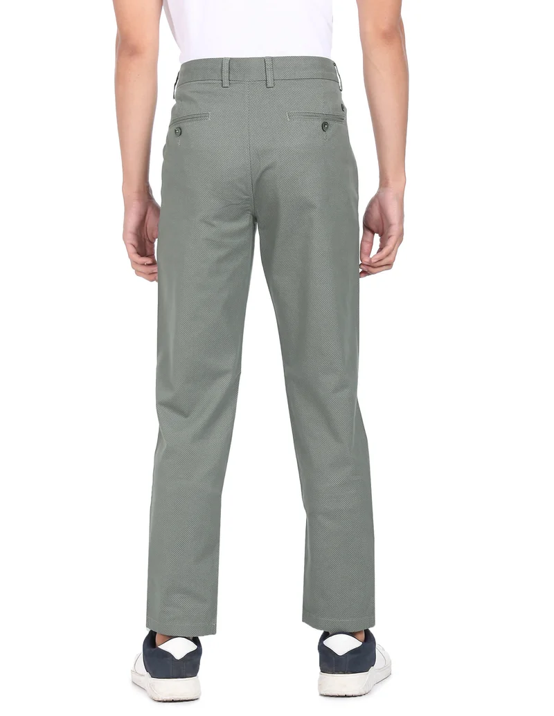 Arrow Olive Mid Rise Patterned Weave Casual Trousers for Men | Best Price UAE