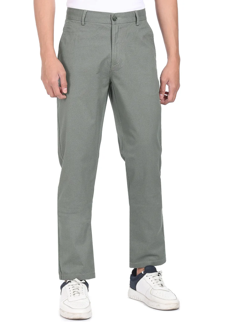 Mid Rise Patterned Weave Casual Trousers