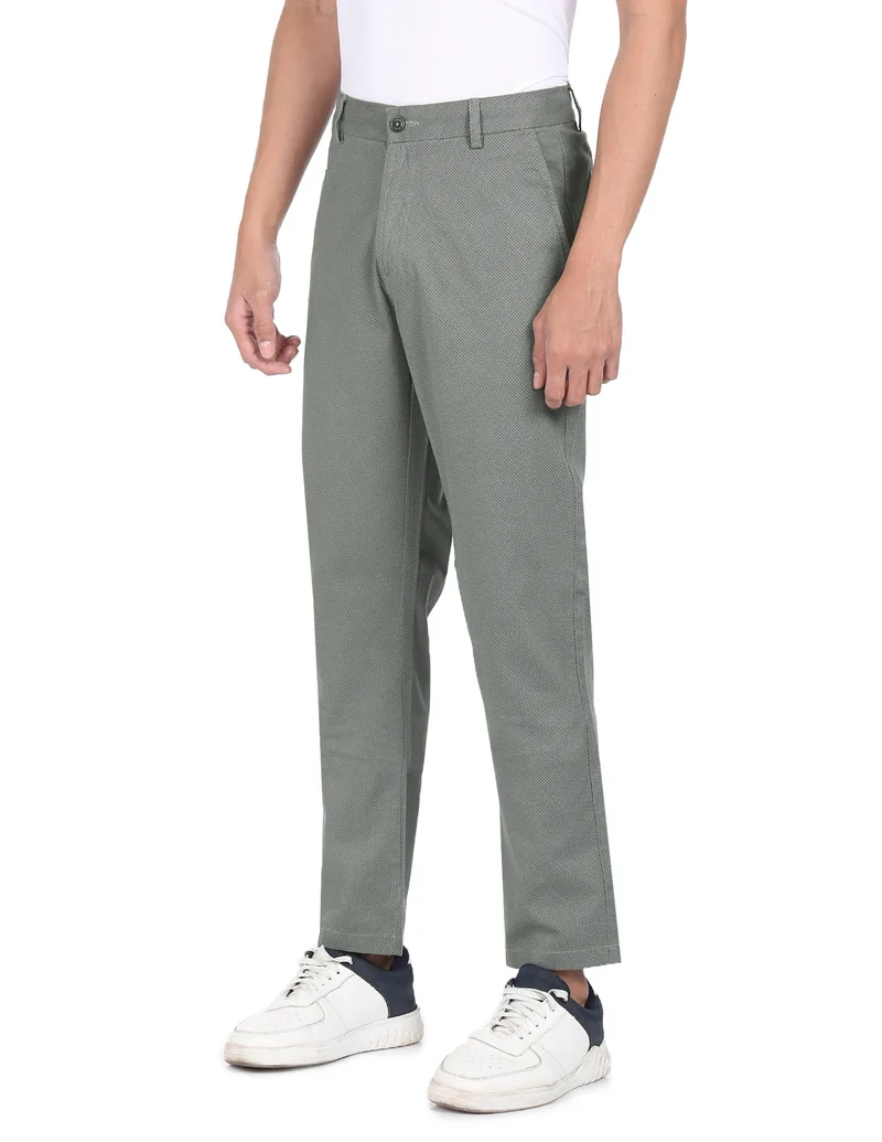 Arrow Olive Mid Rise Patterned Weave Casual Trousers for Men | Best Price UAE