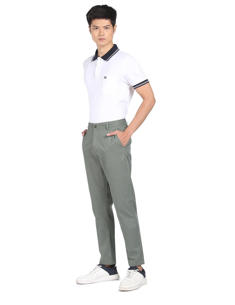 Arrow Olive Mid Rise Patterned Weave Casual Trousers for Men | Best Price UAE