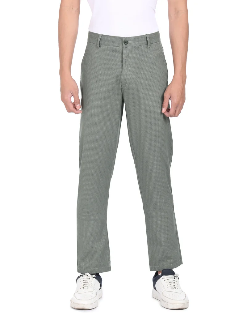 Arrow Olive Mid Rise Patterned Weave Casual Trousers for Men | Best Price UAE