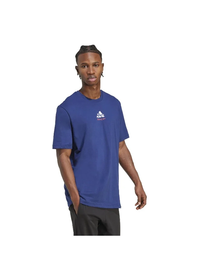 Adidas M Gallery T Blue Graphic Tee (Short Sleeve) T-Shirts For Men