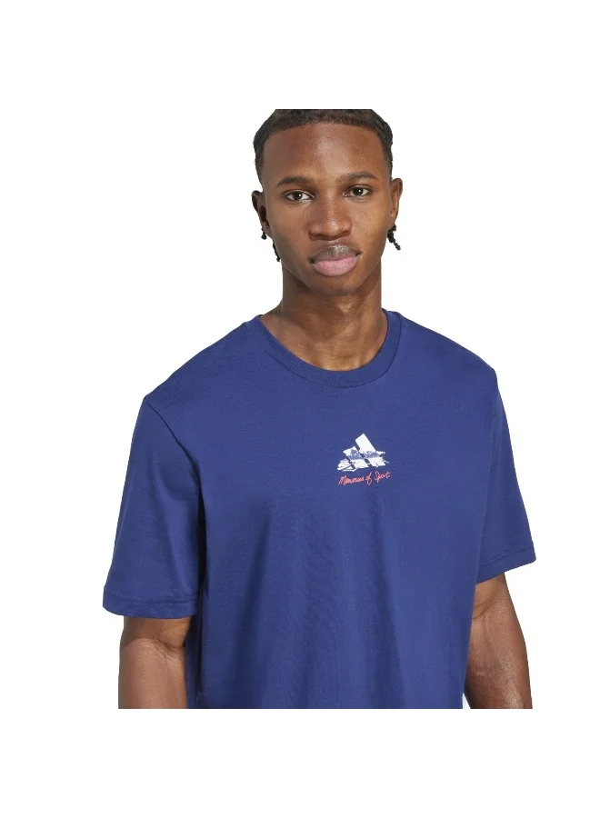 Adidas M Gallery T Blue Graphic Tee (Short Sleeve) T-Shirts For Men