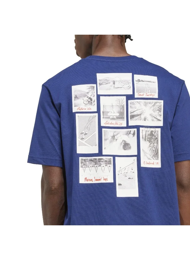 Adidas M Gallery T Blue Graphic Tee (Short Sleeve) T-Shirts For Men