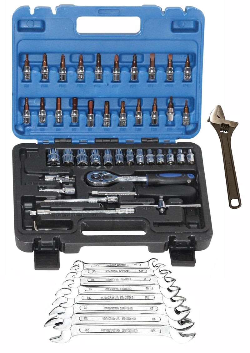 Digital Craft Hand Tool Kit Car Ratchet Wrench Assembly Tool Household Repair Tools Automotive Set 46PC Socket Set8Pc Double Open Spanner Set10 Screw Wrench - Image 1
