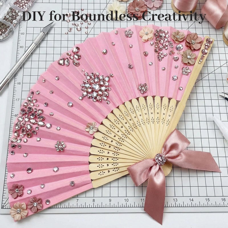 JOHOUSE 12 PCS Paper Folding Hand Fans, 8.3 Inch Pink Paper Fans Handheld Portable for Wedding, Party Favors, Bridal Baby Shower DIY Crafts Pink Party Decorations Valentine's day gifts for class - Image 5