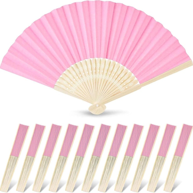 JOHOUSE 12 PCS Paper Folding Hand Fans, 8.3 Inch Pink Paper Fans Handheld Portable for Wedding, Party Favors, Bridal Baby Shower DIY Crafts Pink Party Decorations Valentine's day gifts for class - Image 1