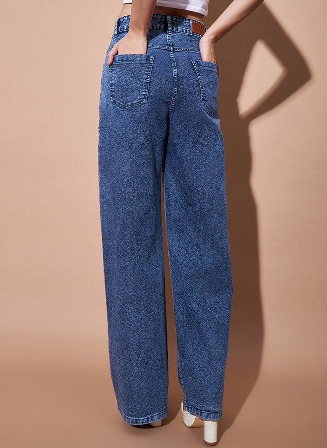 ساسافراس جينز نسائي مستقيم أزرق متوسط بخصر مرتفع - Image 3