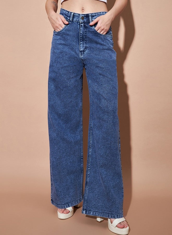 ساسافراس جينز نسائي مستقيم أزرق متوسط بخصر مرتفع - Image 1