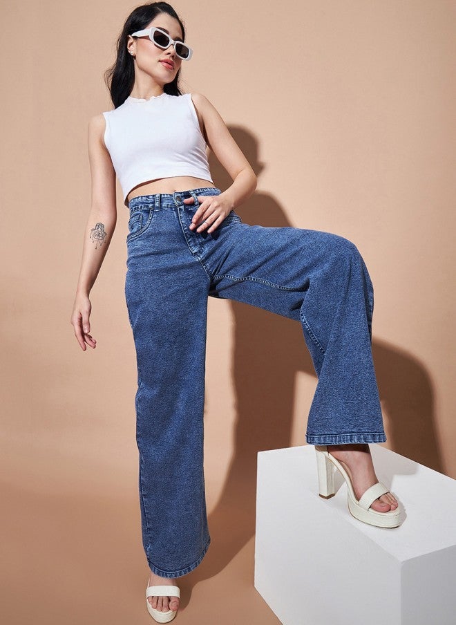 ساسافراس جينز نسائي مستقيم أزرق متوسط بخصر مرتفع - Image 5