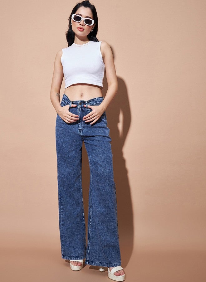 ساسافراس جينز نسائي مستقيم أزرق متوسط بخصر مرتفع - Image 4