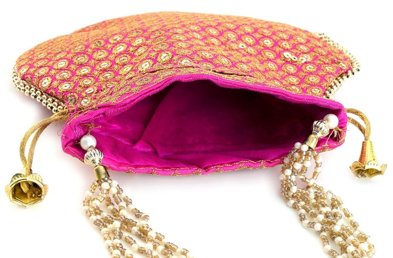 SUMERA WARQ Potli Bag Golden work wedding potli for ladies Gift for women handbags traditional Indian Wristlet with Drawstring Ethnic Embroidery Fashion Potli. - Image 2
