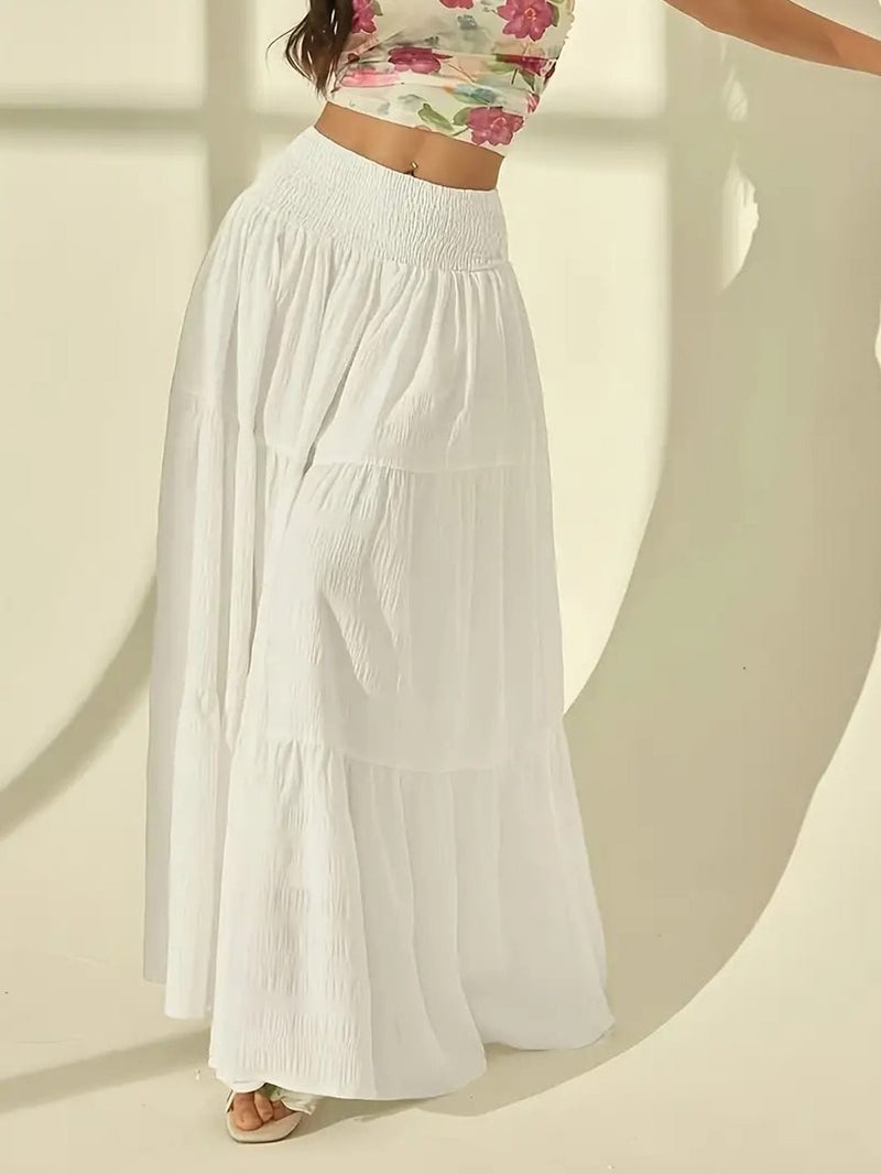 and Best-Selling Women''s Clothing, Solid Color Elegant A-Line Long Skirt, Women''s Vacation Casual Skirt - Image 1