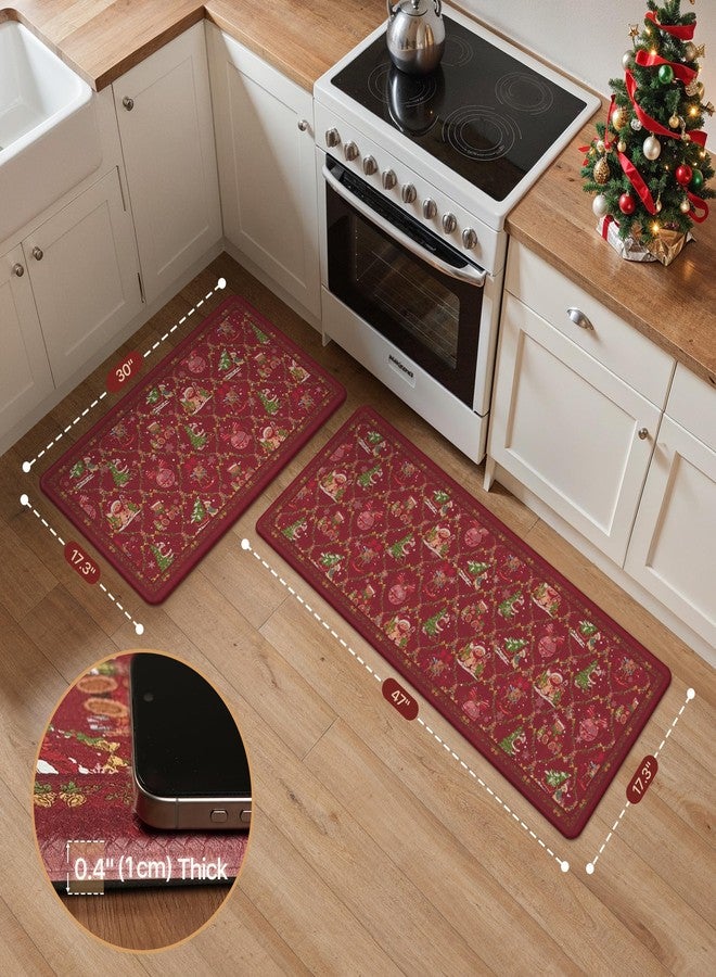 GENIMO Christmas Decorations - Kitchen Mats for Floor, 2PCS Christmas Kitchen Rugs, Cushioned Anti Fatigue Mat for Home Decor, Waterproof Non Slip Standing Mat for Laundry, 17.3"x47"+17.3"x30", Red - Image 2