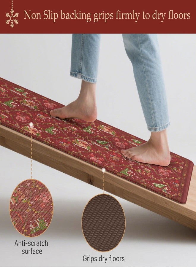 GENIMO Christmas Decorations - Kitchen Mats for Floor, 2PCS Christmas Kitchen Rugs, Cushioned Anti Fatigue Mat for Home Decor, Waterproof Non Slip Standing Mat for Laundry, 17.3"x47"+17.3"x30", Red - Image 4