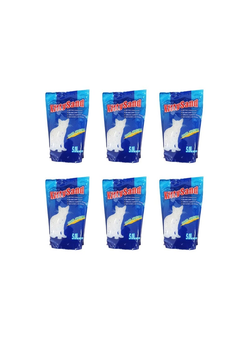 Kitty Sand 100% Natural Silica Crystal Premium Quality Cat Litter 5L - Pack of 6 - Image 1