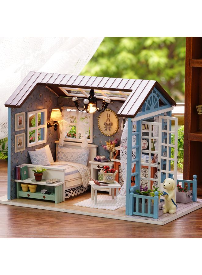 Bluejw DIY Cabin Handmade House American Vintage Assembled Small Doll House Model Creative Birthday Rison Blue Time - Image 2