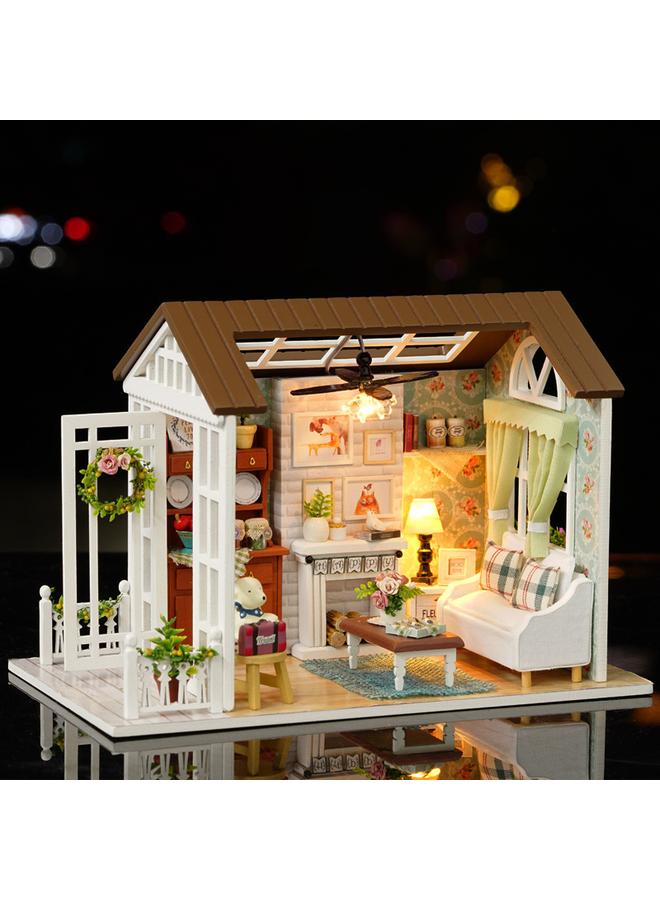 Bluejw DIY Cabin Handmade House American Vintage Assembled Small Doll House Model Creative Birthday Rison Blue Time - Image 5